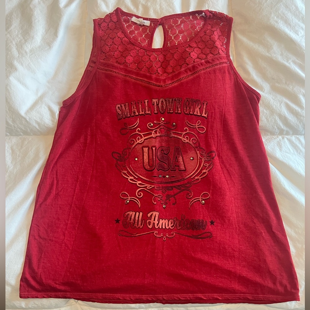 USA Red Sleeveless Graphic Top
